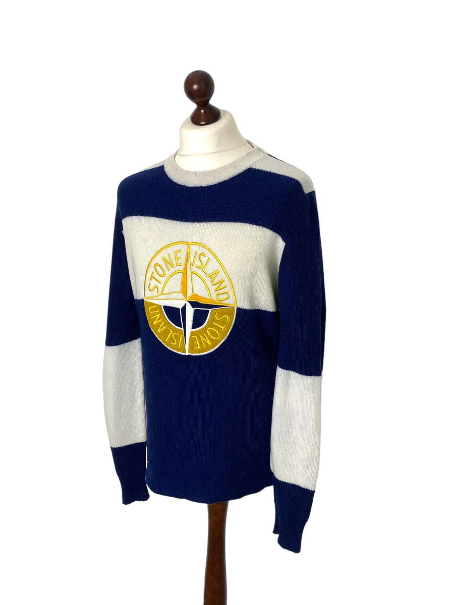 Stone Island Embroidered Logo Knit Wool Jumper - Large