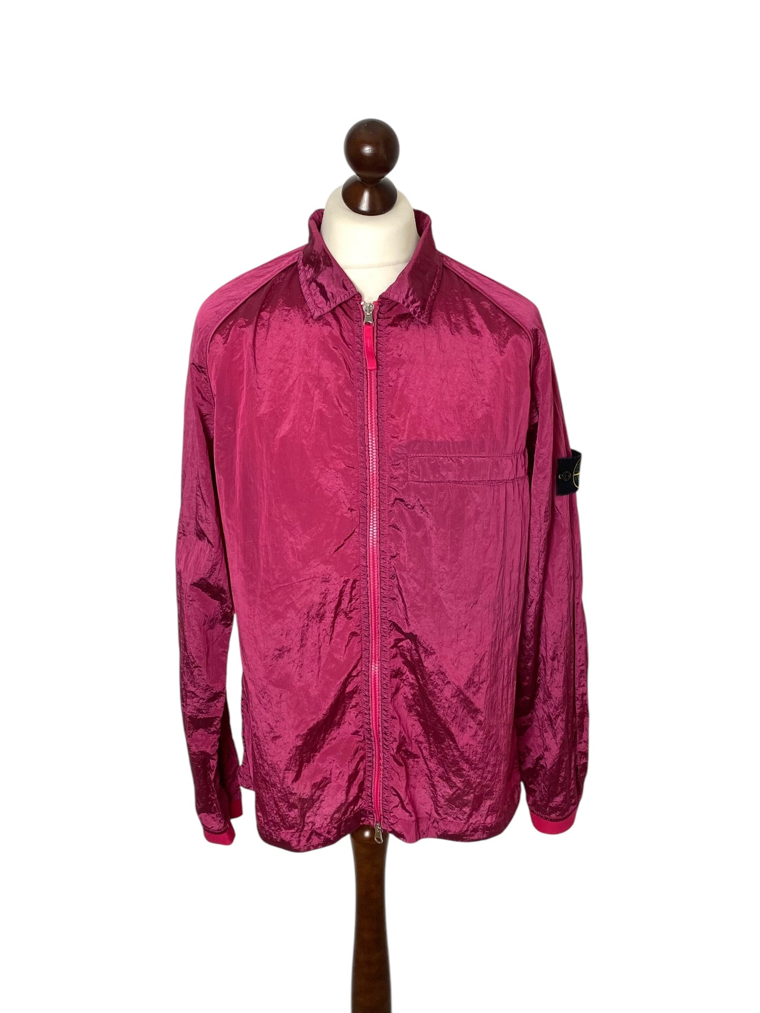 Stone Island Purple Packable Econyl Nylon Metal Overshirt Large Wooden Hanger Clothing