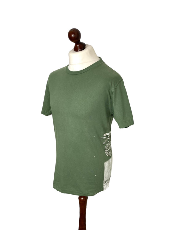 Stone Island Khaki Green Compass Tee - Medium