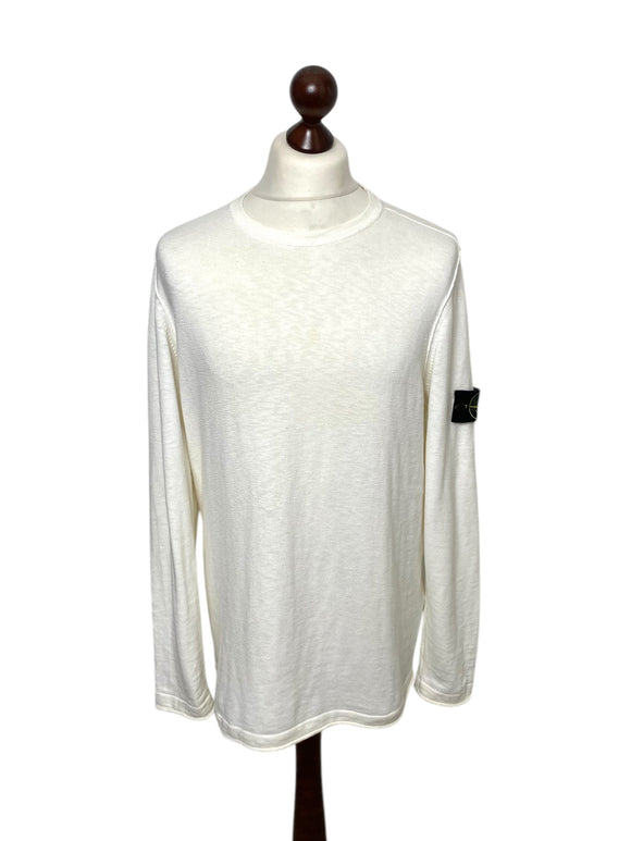 Stone Island White Crewneck Light Knit Jumper - Large