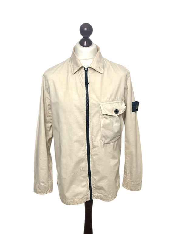 Stone Island Beige Garment Dyed Cotton Overshirt - Large